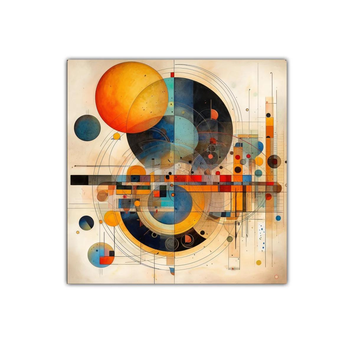 Composición geométrica con círculos y líneas en tonos cálidos — imagen principal