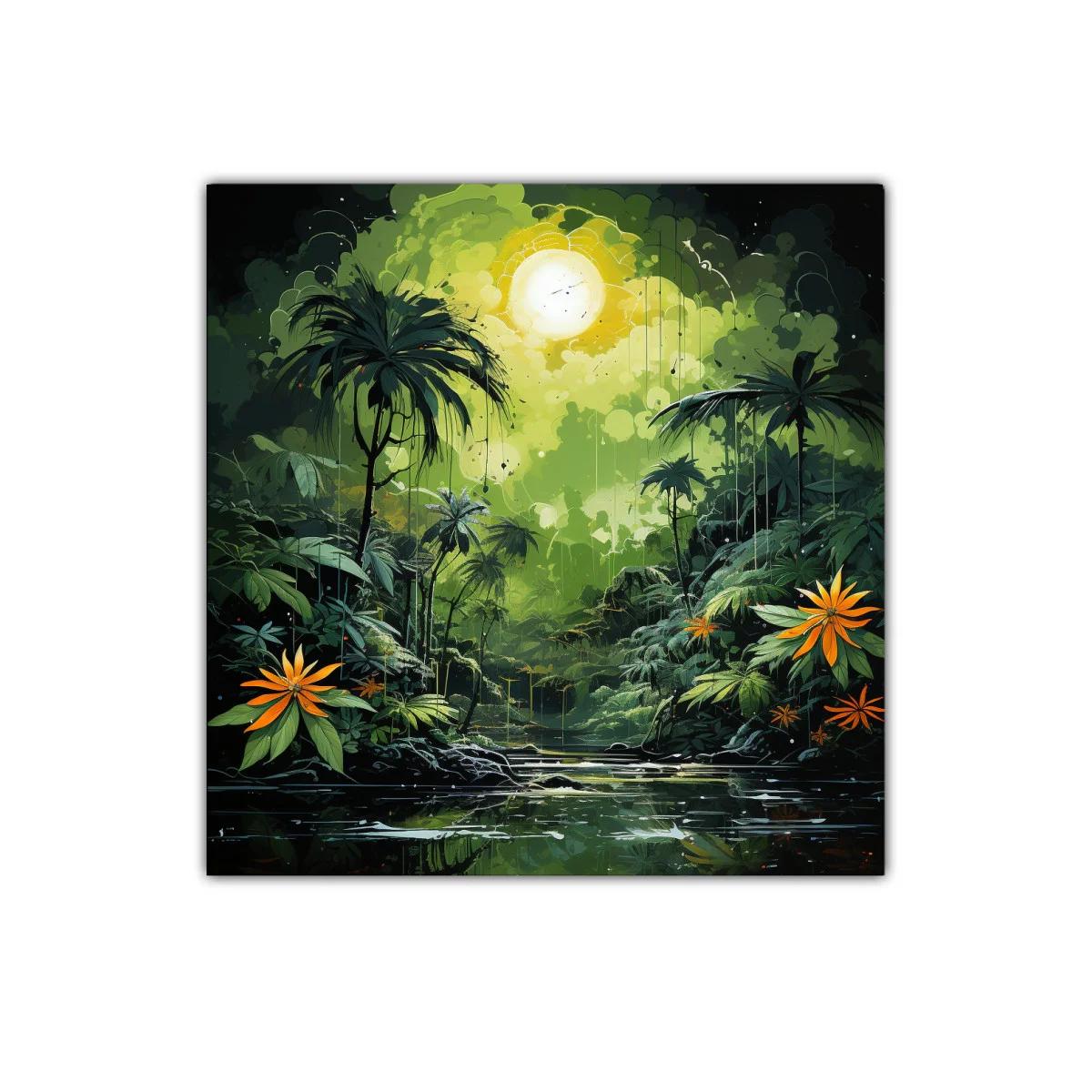 Paisaje selvático con vibrantes flores naranjas y luz intensa — miniatura 1