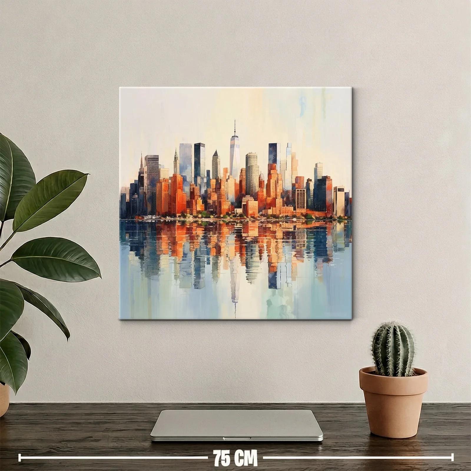 Atardecer sobre el horizonte urbano con reflejo en agua — miniatura 2