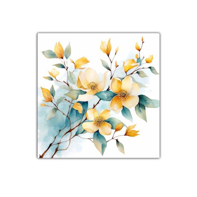 Cuadro decorativo con flores amarillas y hojas en tonos verdes