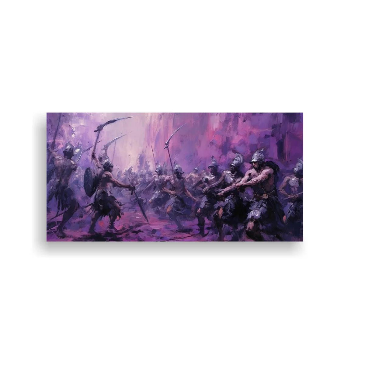 Cuadro batalla de guerreros con escudos redondos
