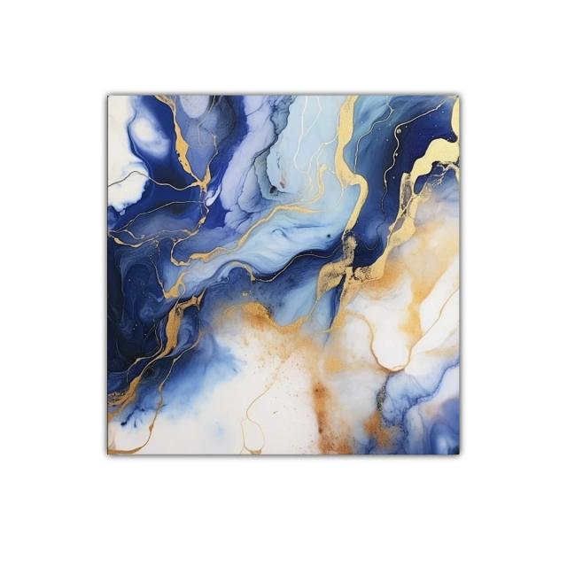 Arte abstracto en tonos azules con detalles dorados elegantes