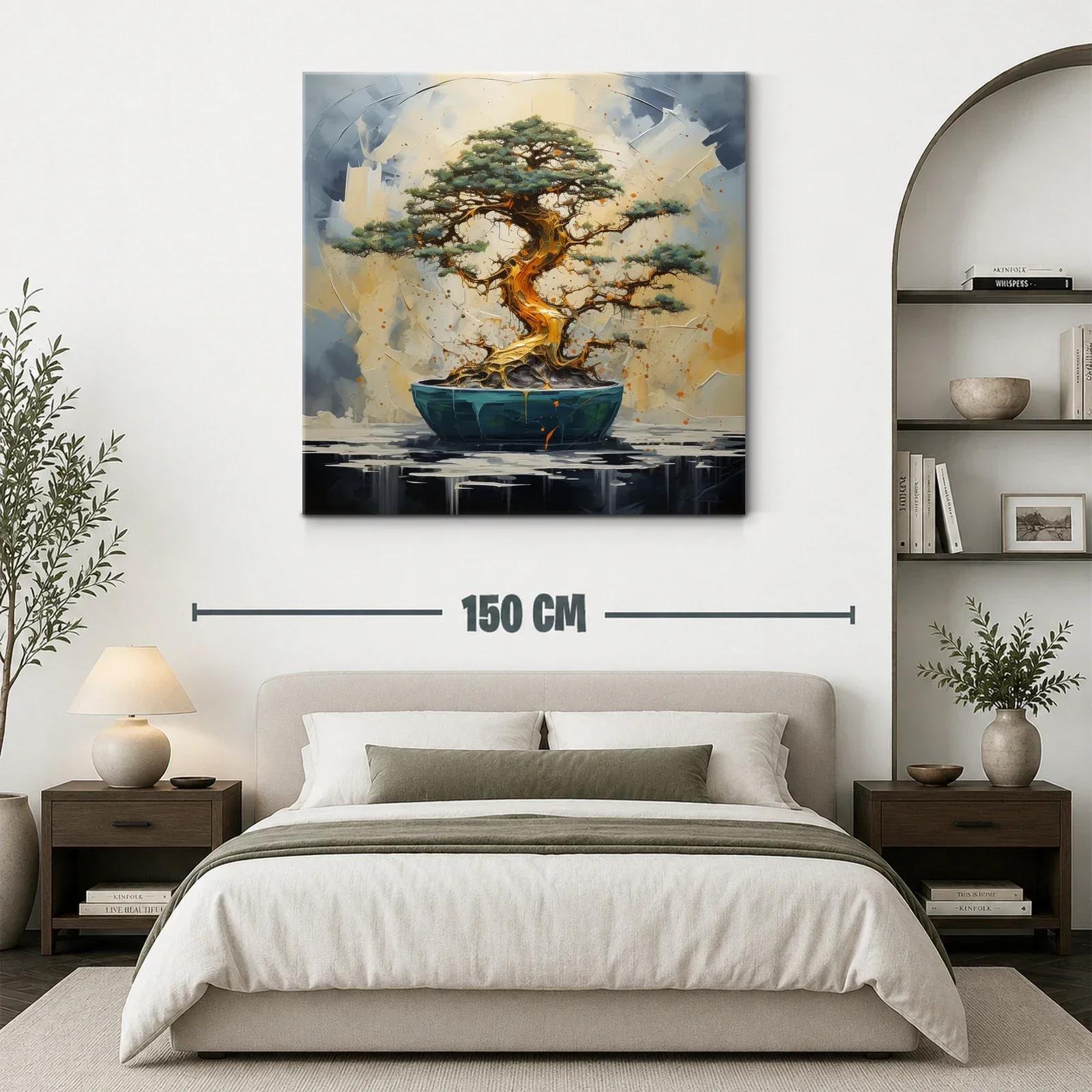 Árbol bonsái en tonos dorados y verdes vibrantes — miniatura 3