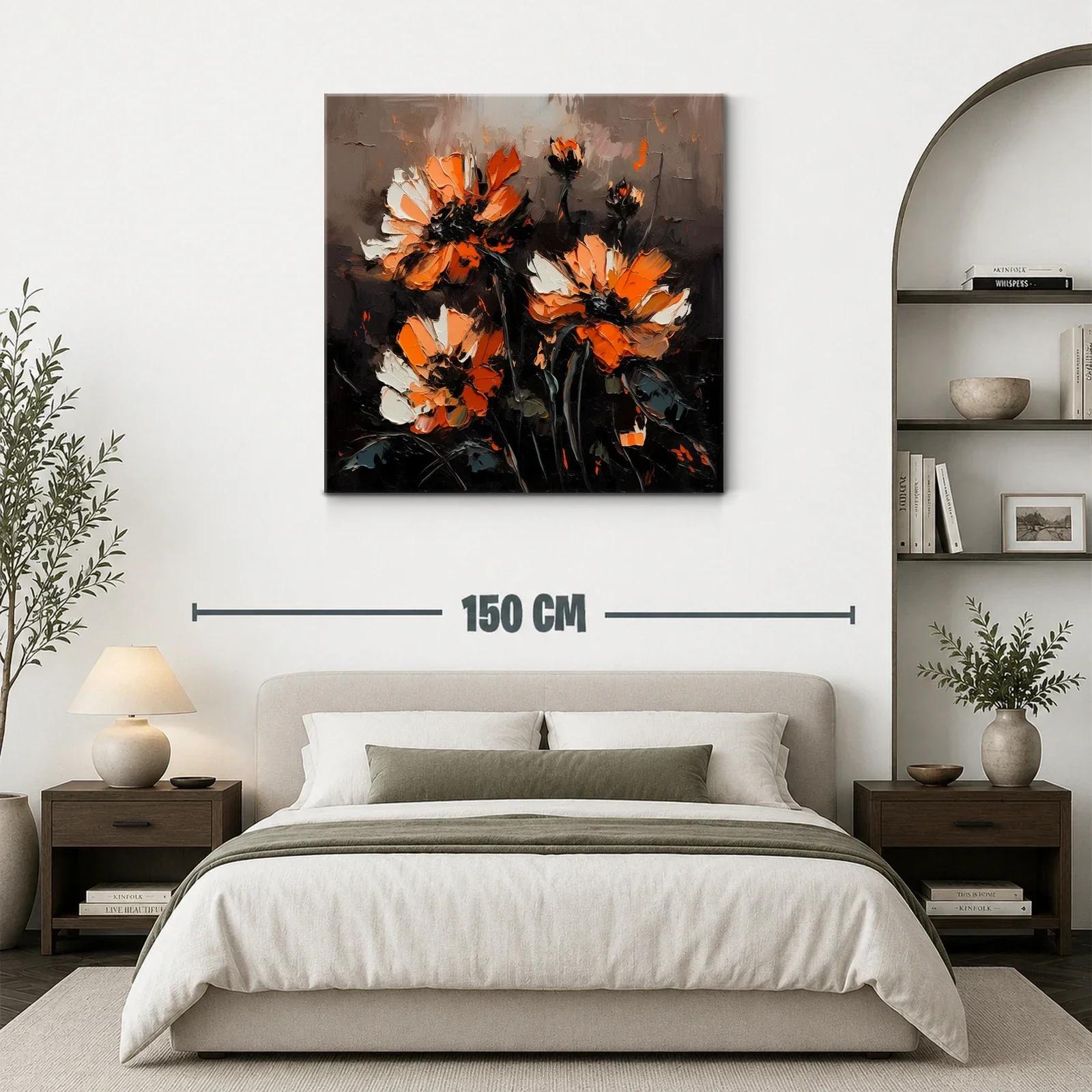 Flores vibrantes en tonos naranja y negro sobre fondo oscuro — miniatura 3