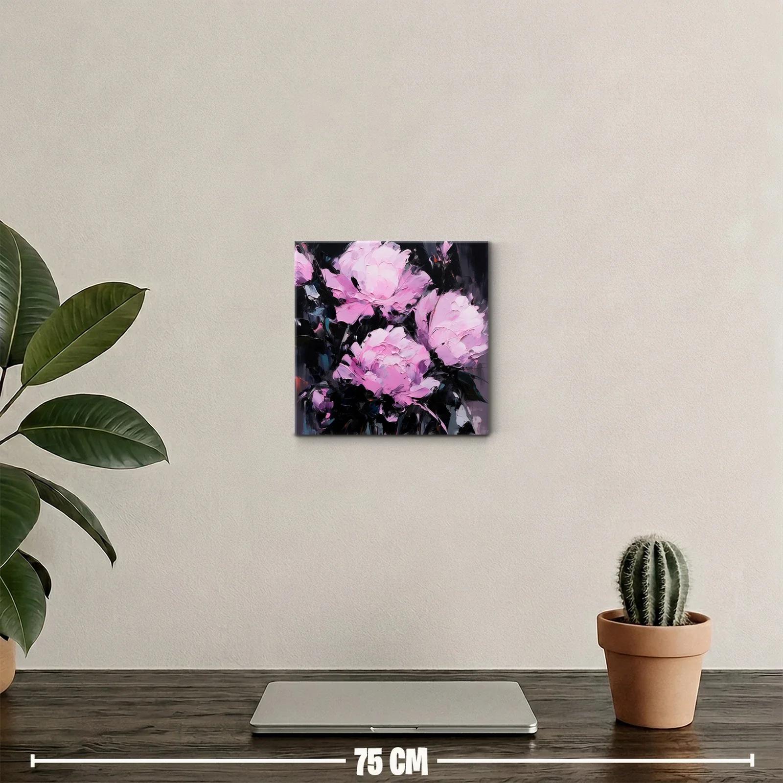 Cuadro floral con peonías en tonos rosas y fondo oscuro — miniatura 2