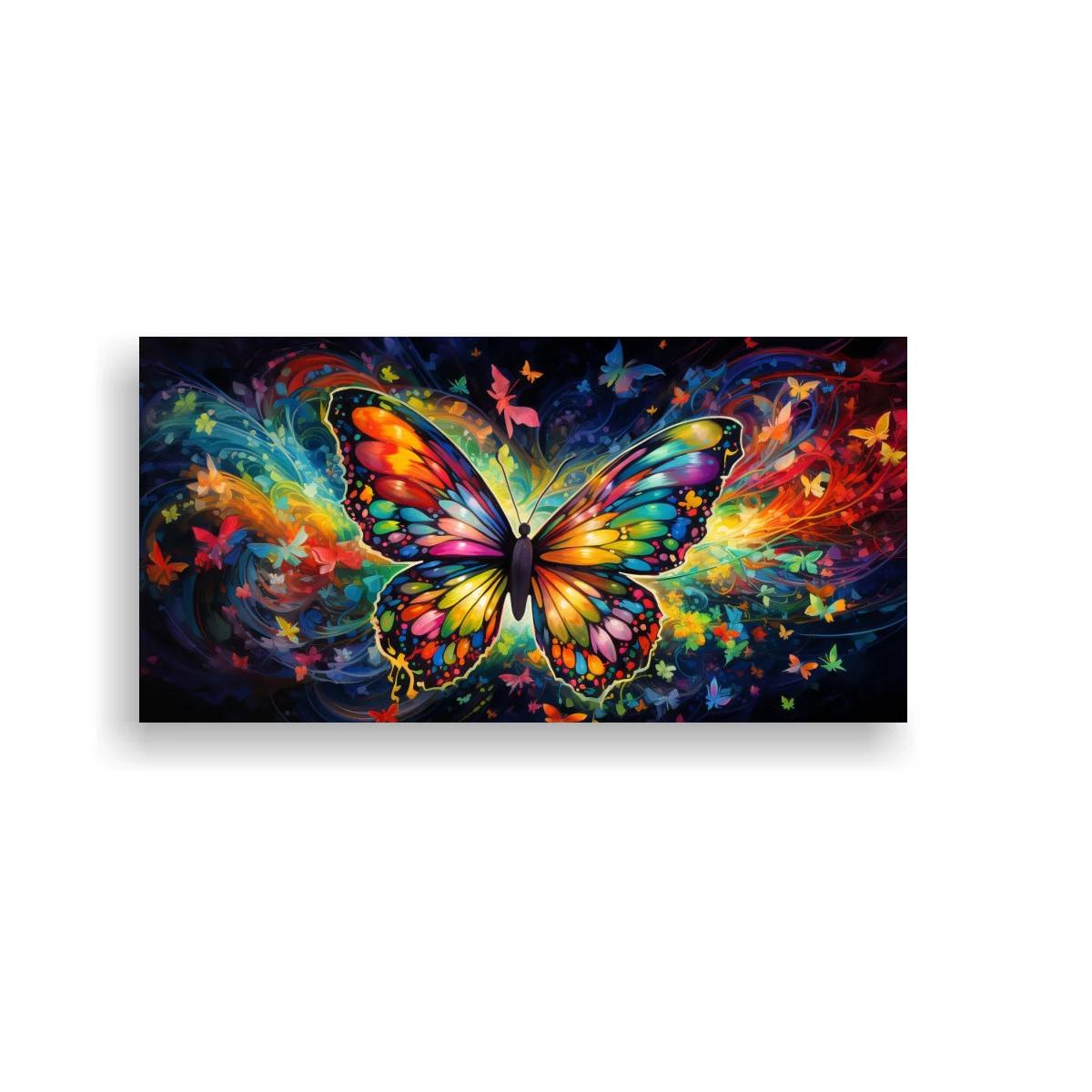 Cuadro mariposa multicolor con explosiones cromáticas