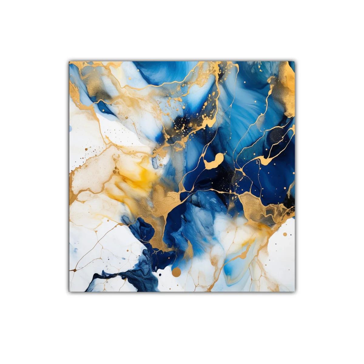 Cuadro abstracto con tonos azul y dorado brillante