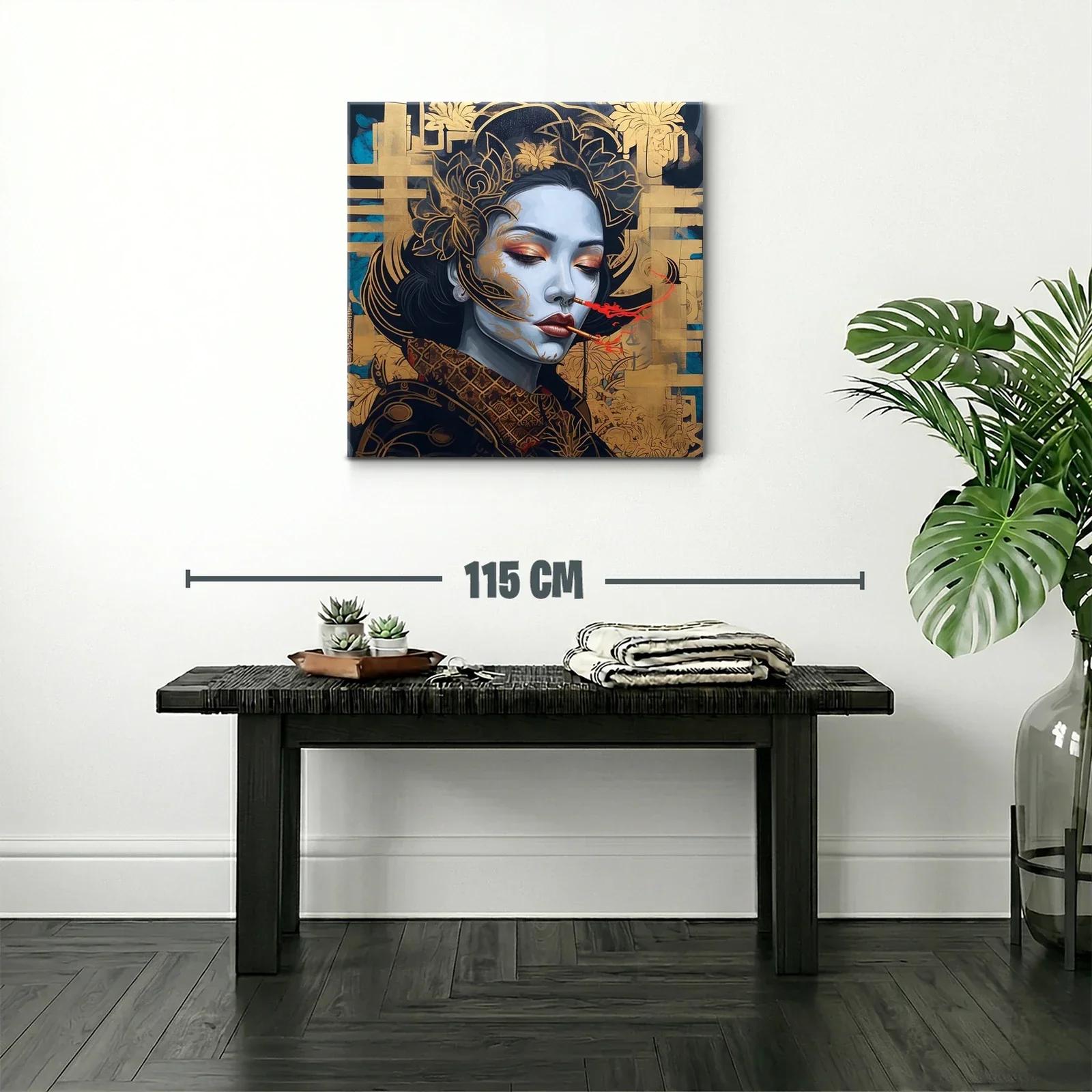 Retrato femenino con detalles dorados y humo rojo intenso — miniatura 2