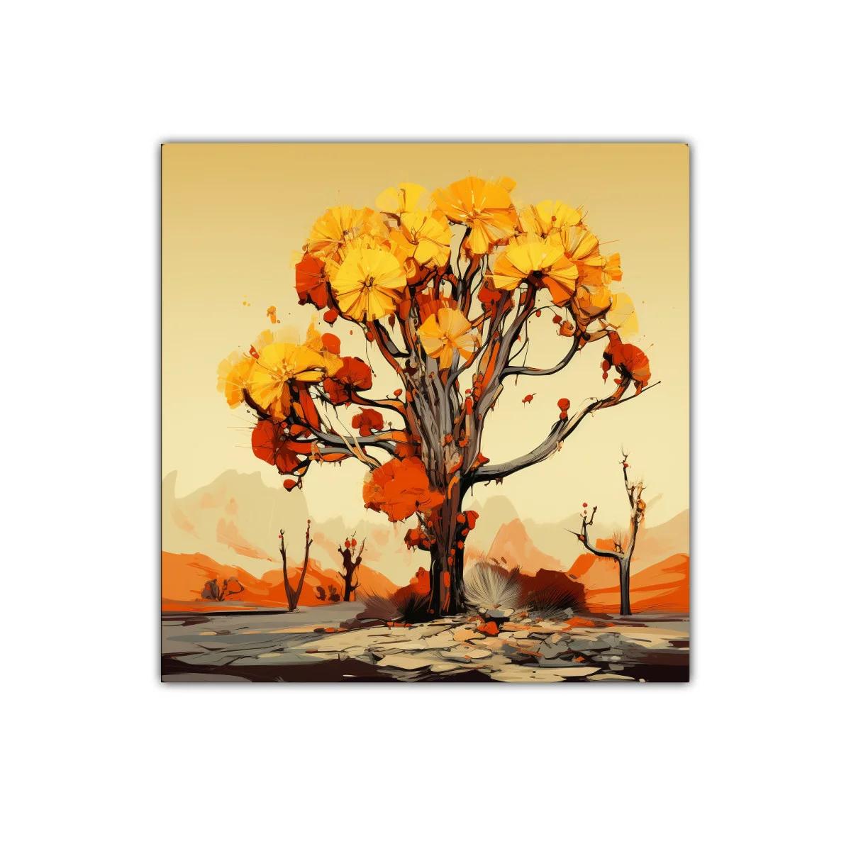 Árbol de tonos cálidos en paisaje abstracto vibrante — imagen principal