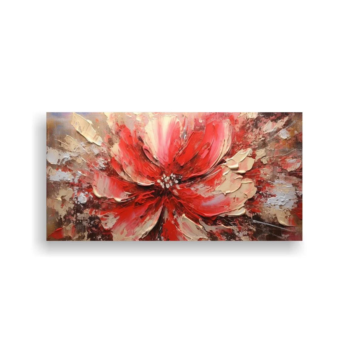 Cuadro flor roja abierta con textura espatulada