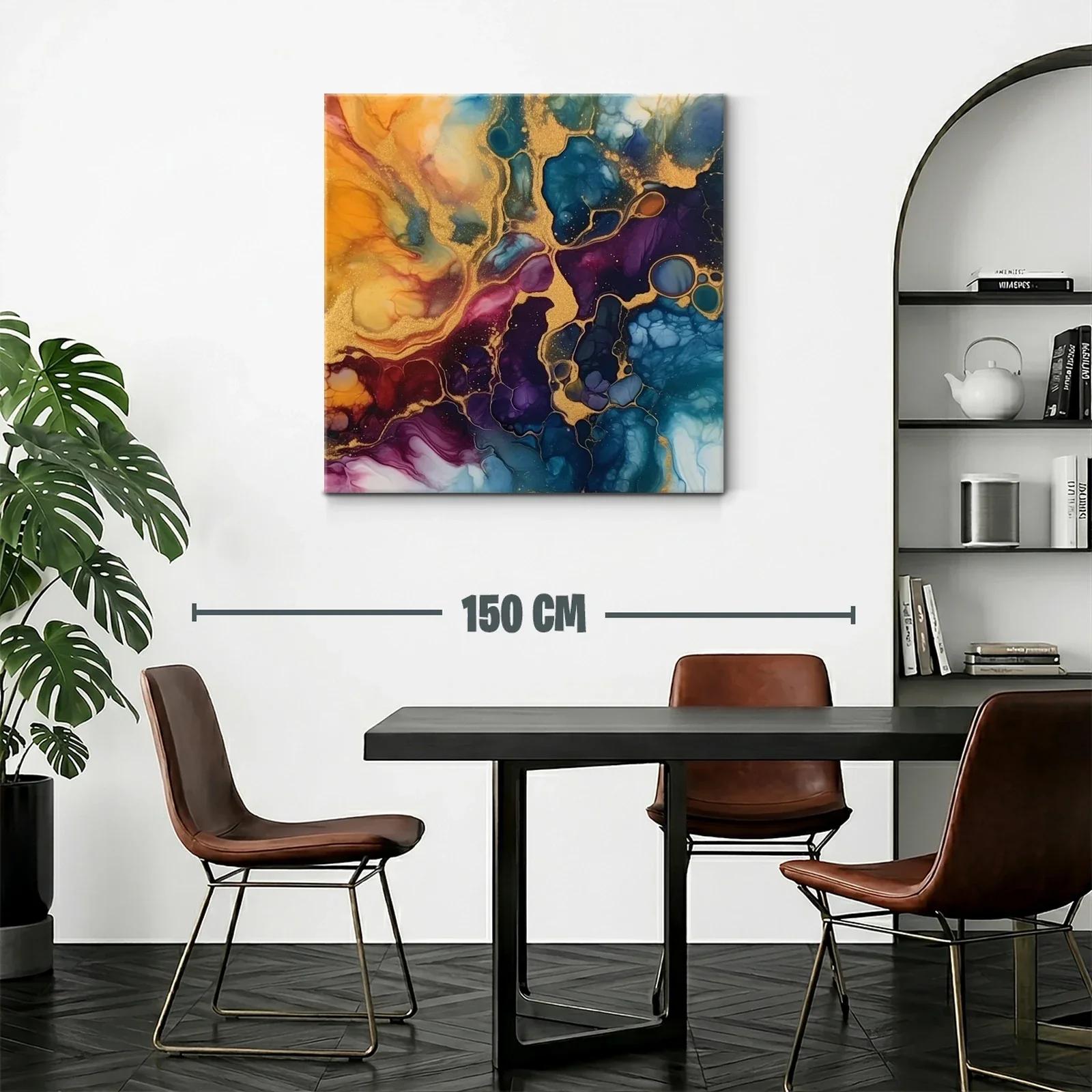 Cuadro abstracto con tonos dorados y azulados intensos — miniatura 2