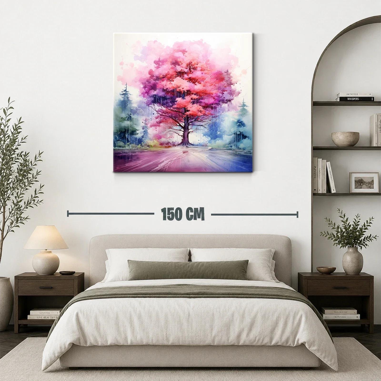 Árbol vibrante en tonos rosas y púrpuras con entorno nebuloso — miniatura 3
