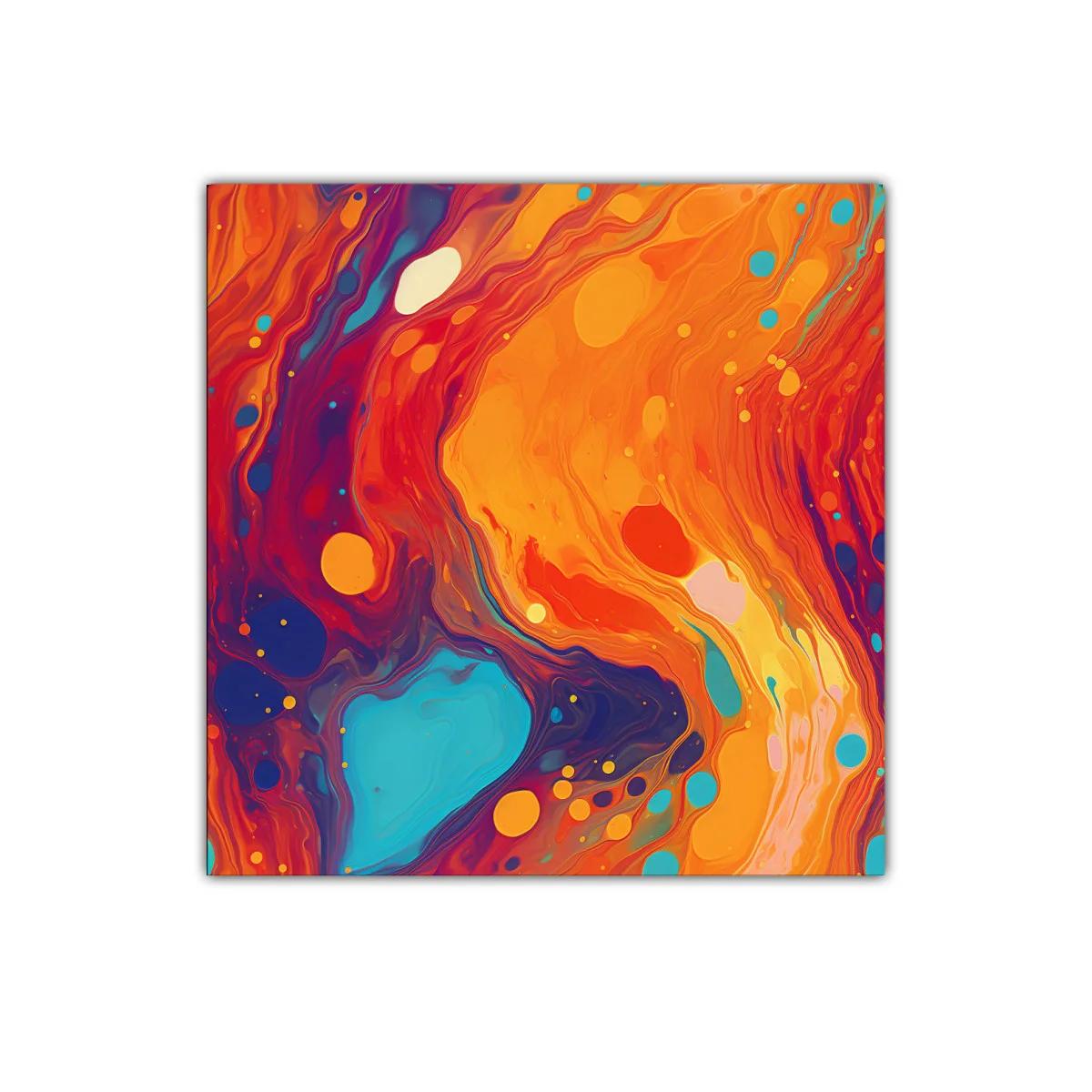 Cuadro abstracto en vibrantes tonos cálidos y fríos mezclados