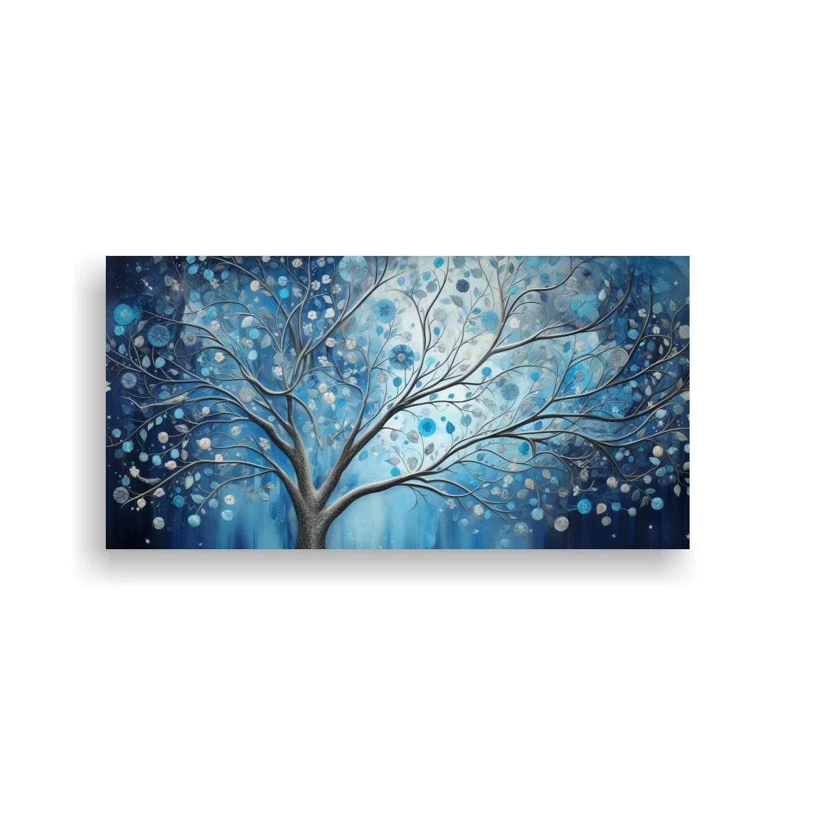 Cuadro árbol de la vida con halo luminoso y fondo azul