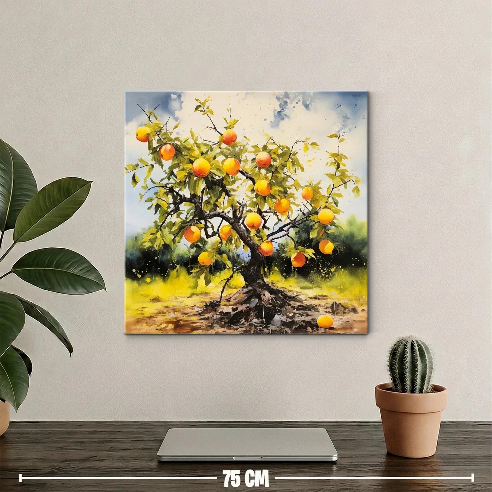 Árbol frutal con melocotones en vibrante paisaje natural — miniatura 2