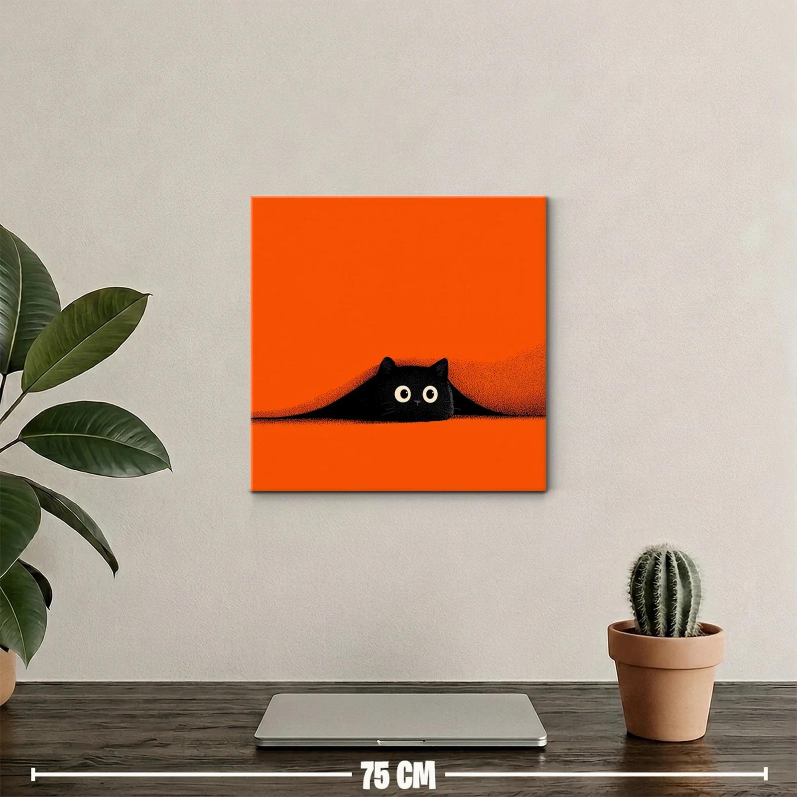 Gato negro sorprendido en fondo naranja vibrante — miniatura 2
