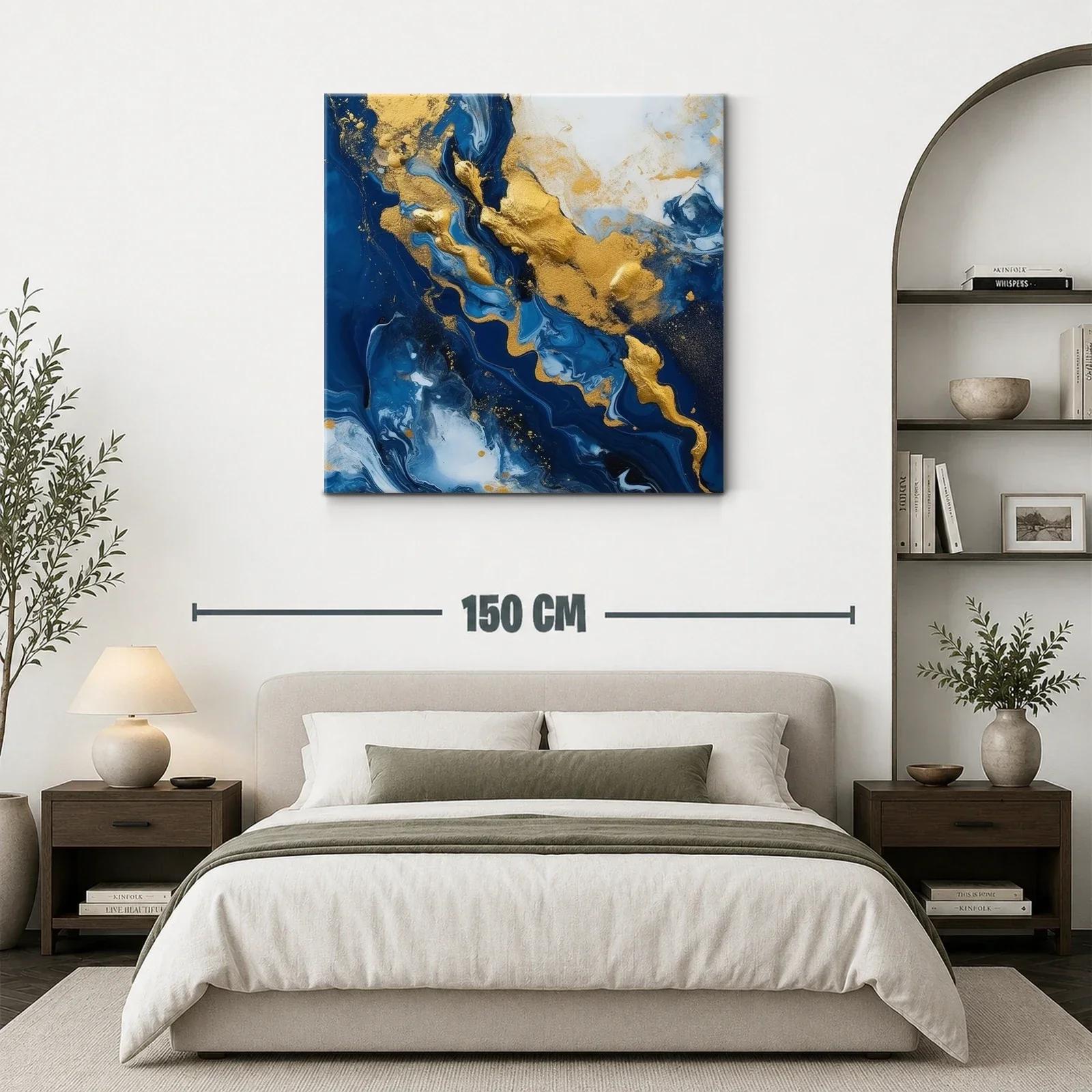 Arte abstracto en azul y dorado para ambientes elegantes — miniatura 3