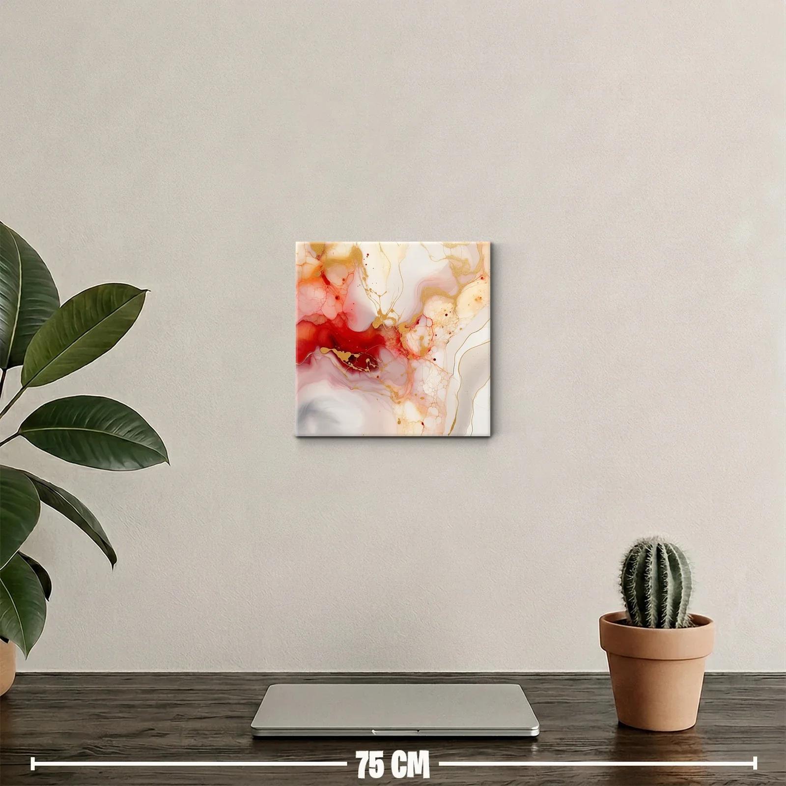 Cuadro abstracto en tonos rojos, dorados y beige para decoración sofisticada — miniatura 2