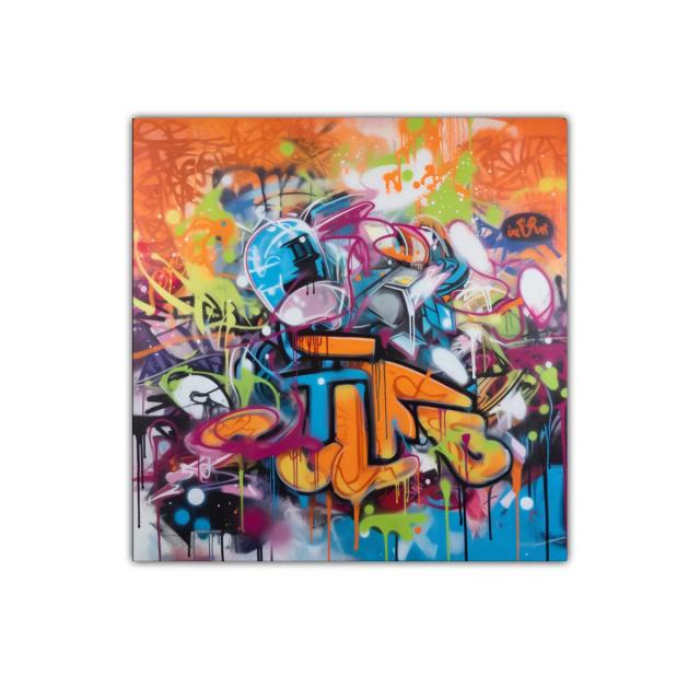 Cuadro colorido con arte urbano y estilo graffiti vibrante