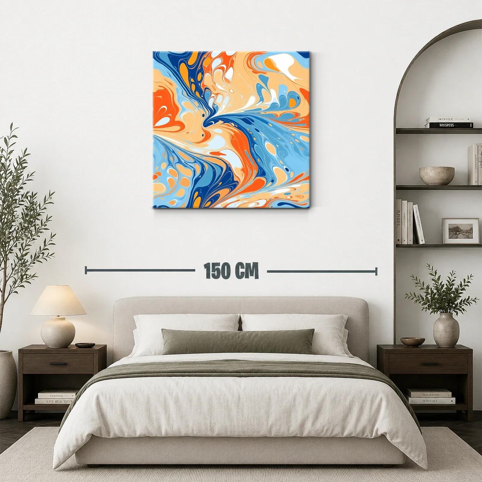 Cuadro abstracto con dinámicos remolinos en tonos cálidos y azules — miniatura 3