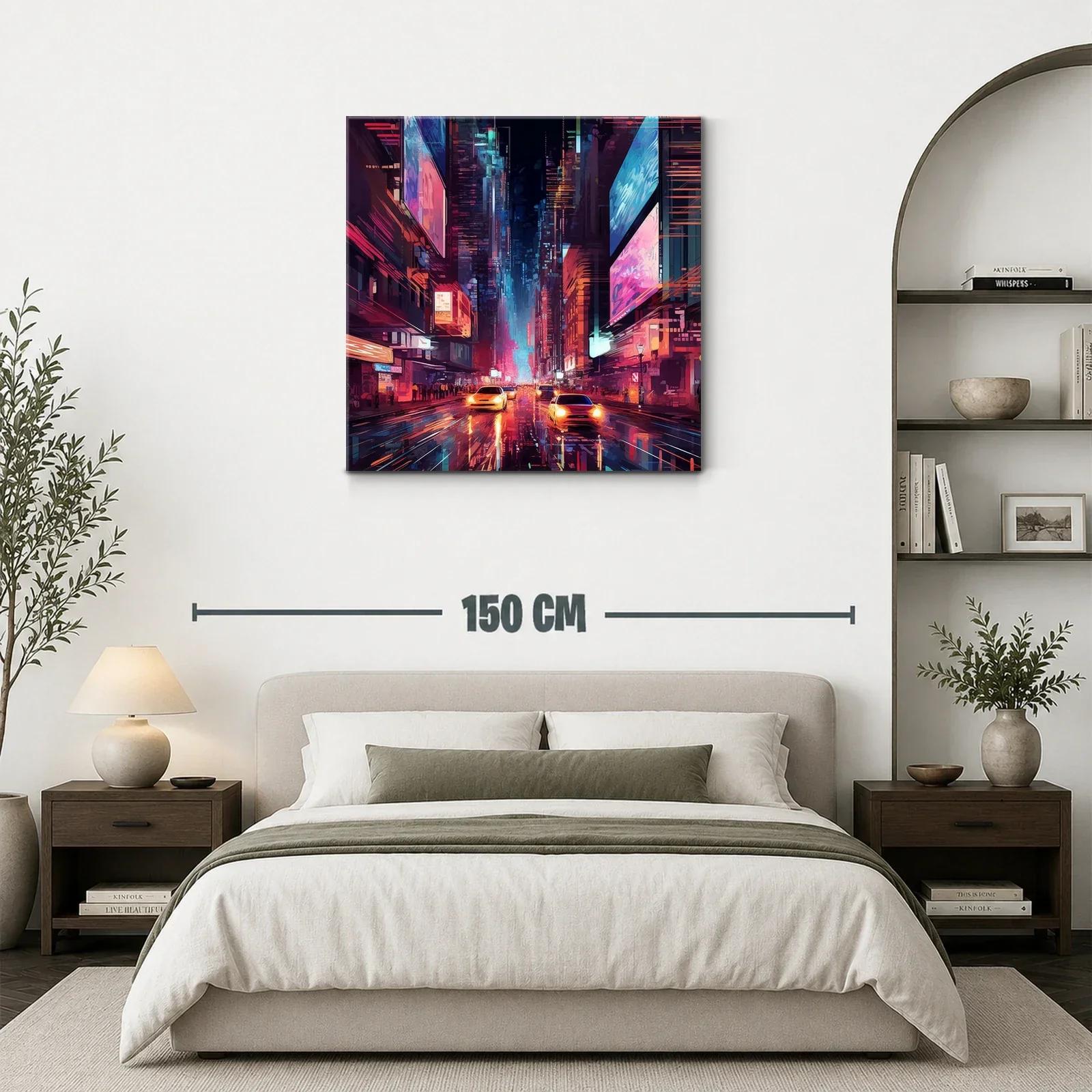 Ciudad nocturna vibrante con luces de neón y tráfico urbano — miniatura 3