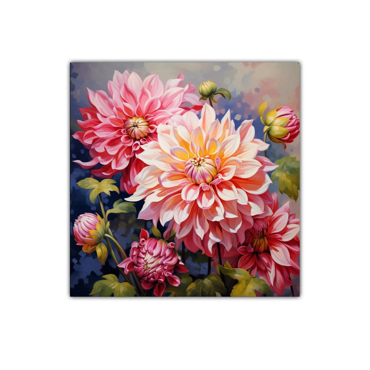 Cuadro decorativo con vibrantes flores en tonos rosas y anaranjados