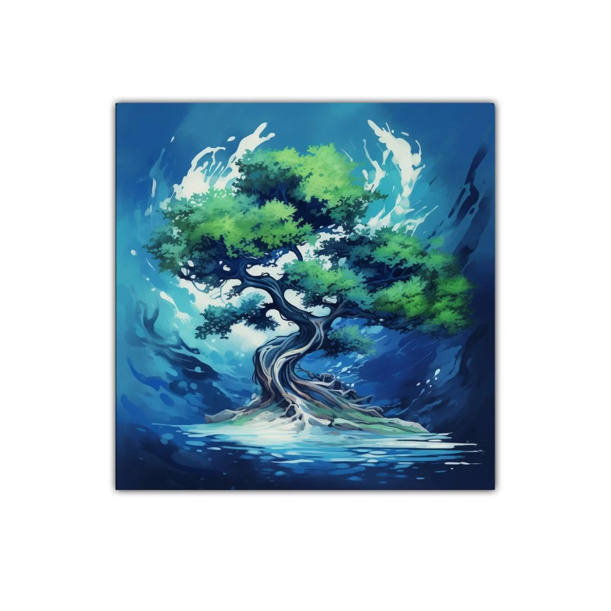 Árbol luminoso en vibrantes tonos azules y verdes