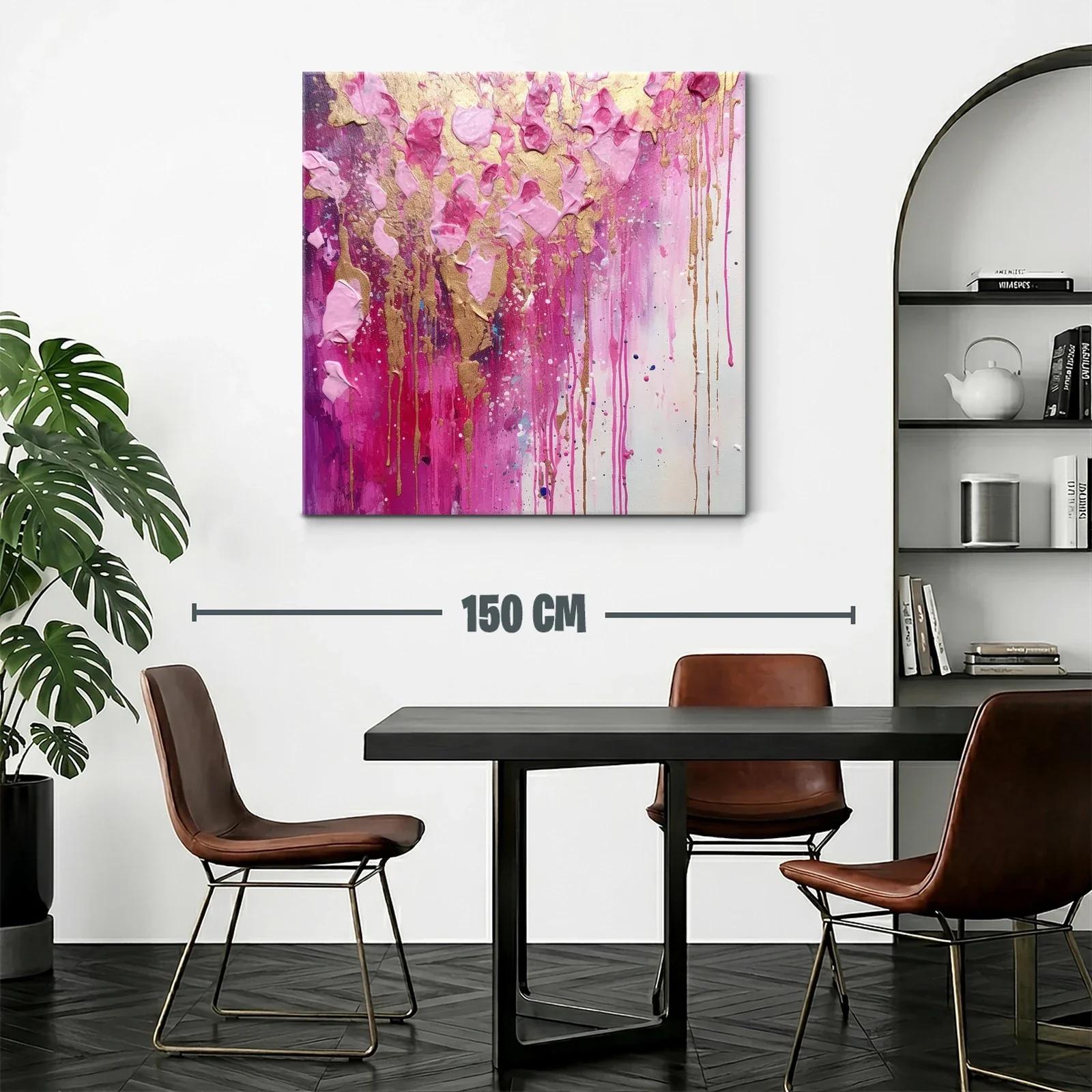Cuadro abstracto en tonos rosas con detalles dorados — miniatura 2