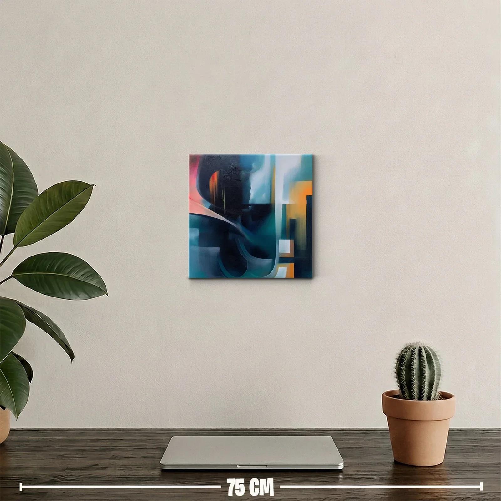 Cuadro abstracto con tonos oscuros y acentos cálidos — miniatura 2