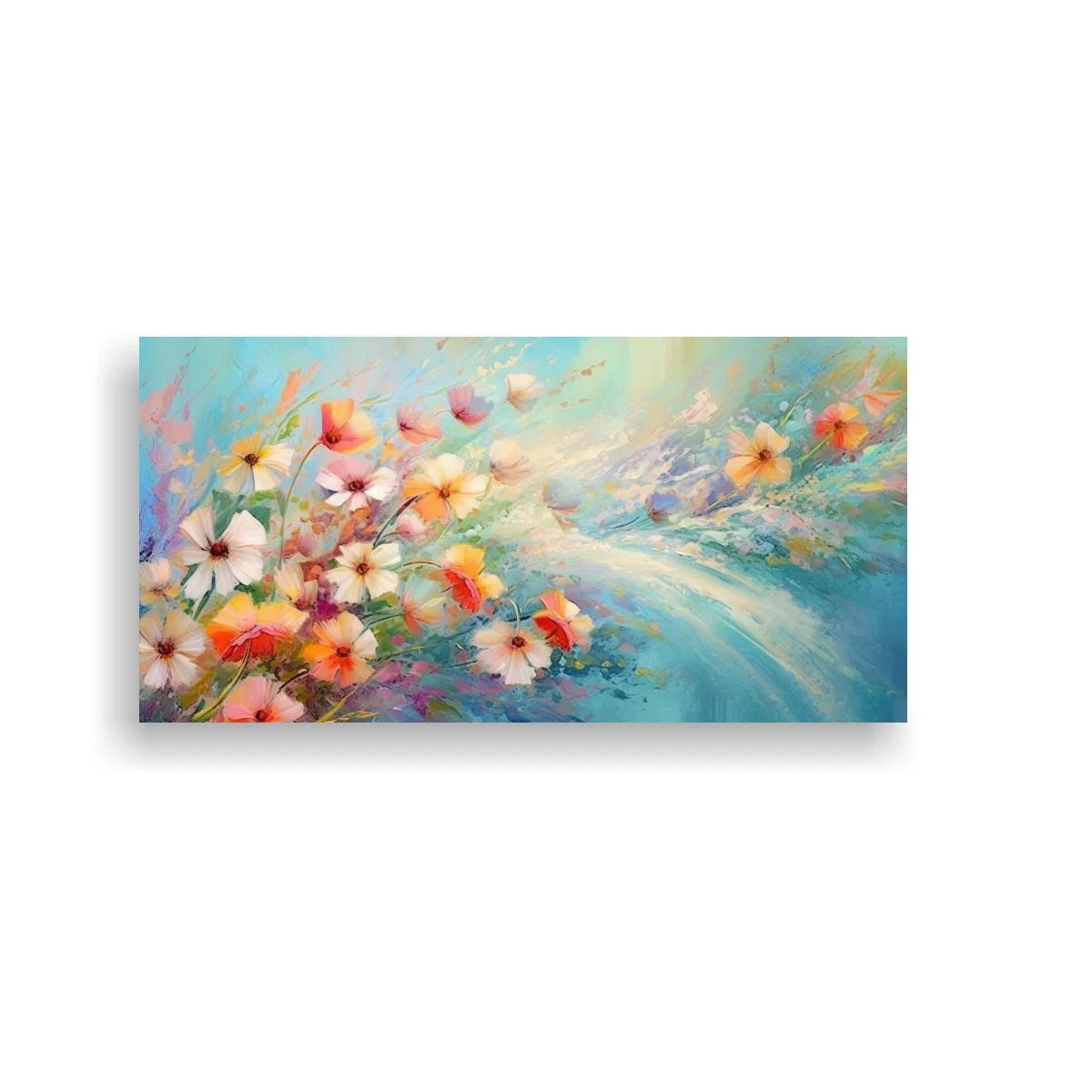 Cuadro flores silvestres blancas y coral con fondo etéreo
