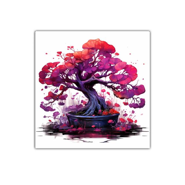 Bonsái vibrante en tonos morados y rojos para decorar