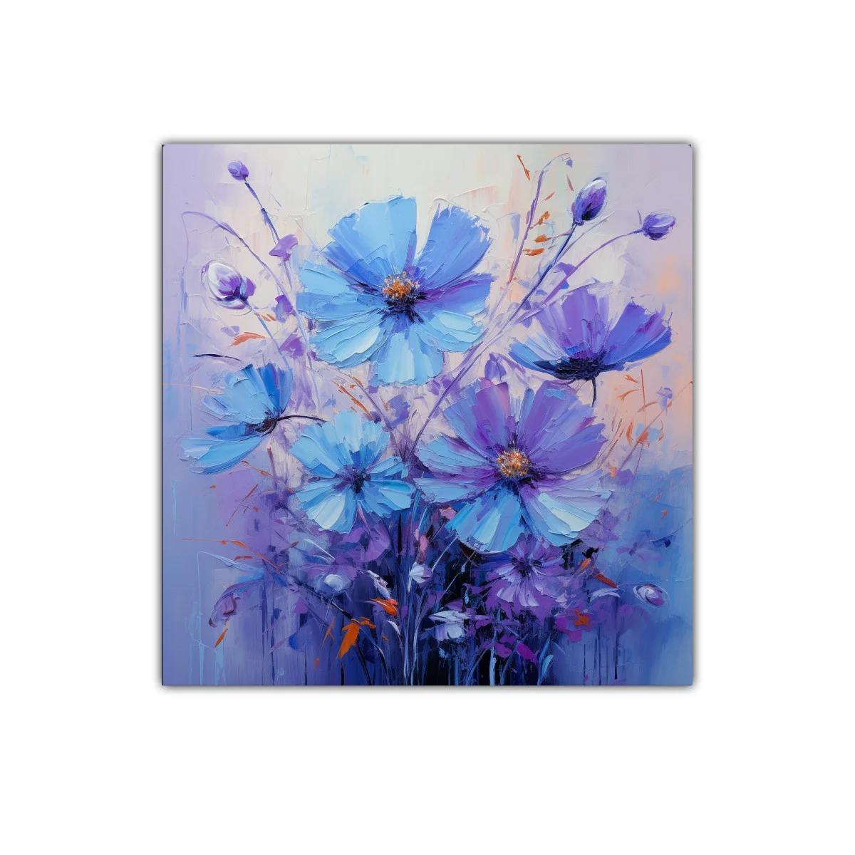 Cuadro floral en tonos azul y lila para decorar espacios — imagen principal