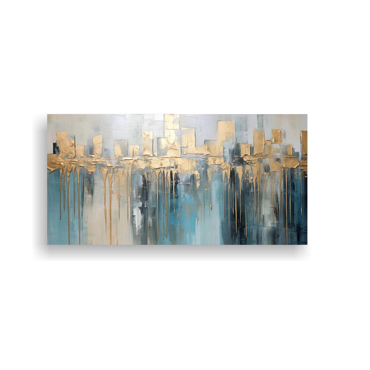 Cuadro skyline abstracto con goteos y tonos metalizados — imagen principal