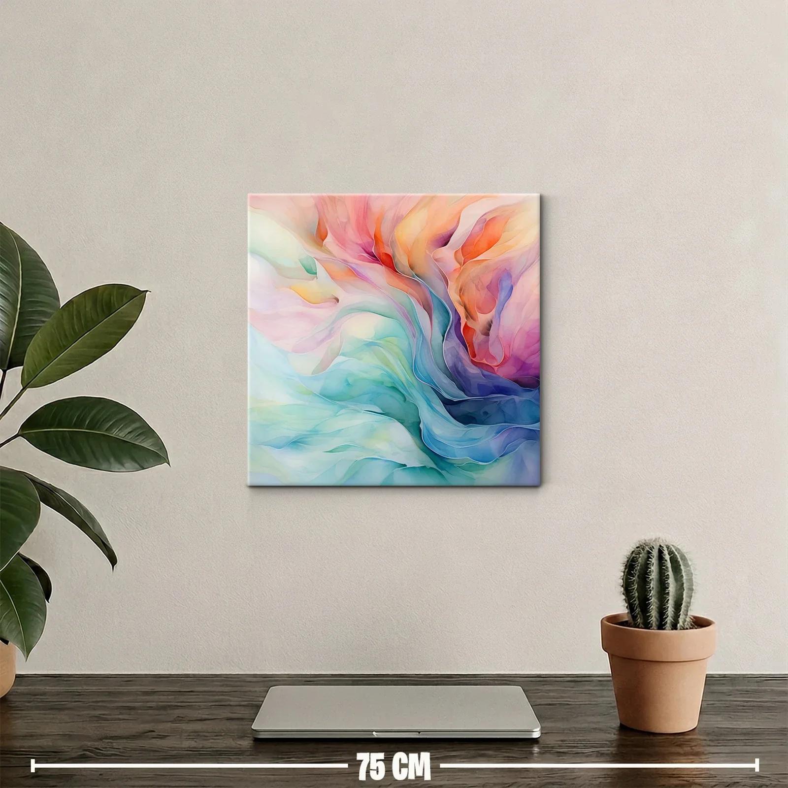 Cuadro abstracto con fluidos tonos pastel y vibrantes — miniatura 2