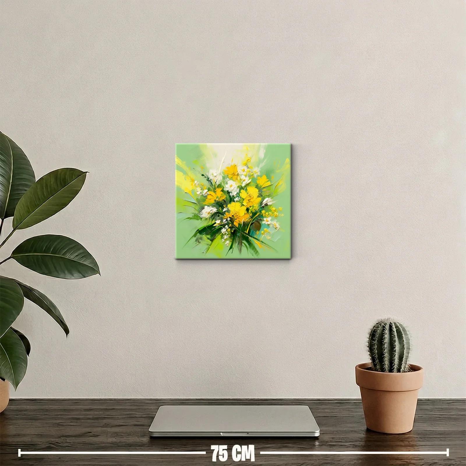 Cuadro decorativo con vibrante ramo de flores amarillas y blancas — miniatura 2