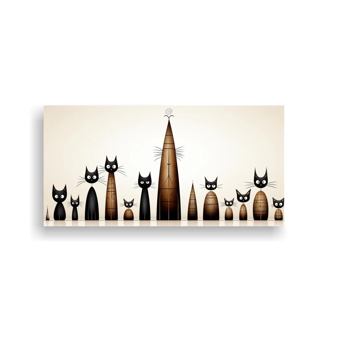 Cuadro gatos negros y tótems cónicos en estilo étnico — imagen principal