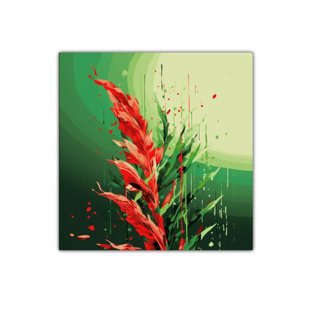 Cuadro decorativo vibrante con flores rojas y verdes