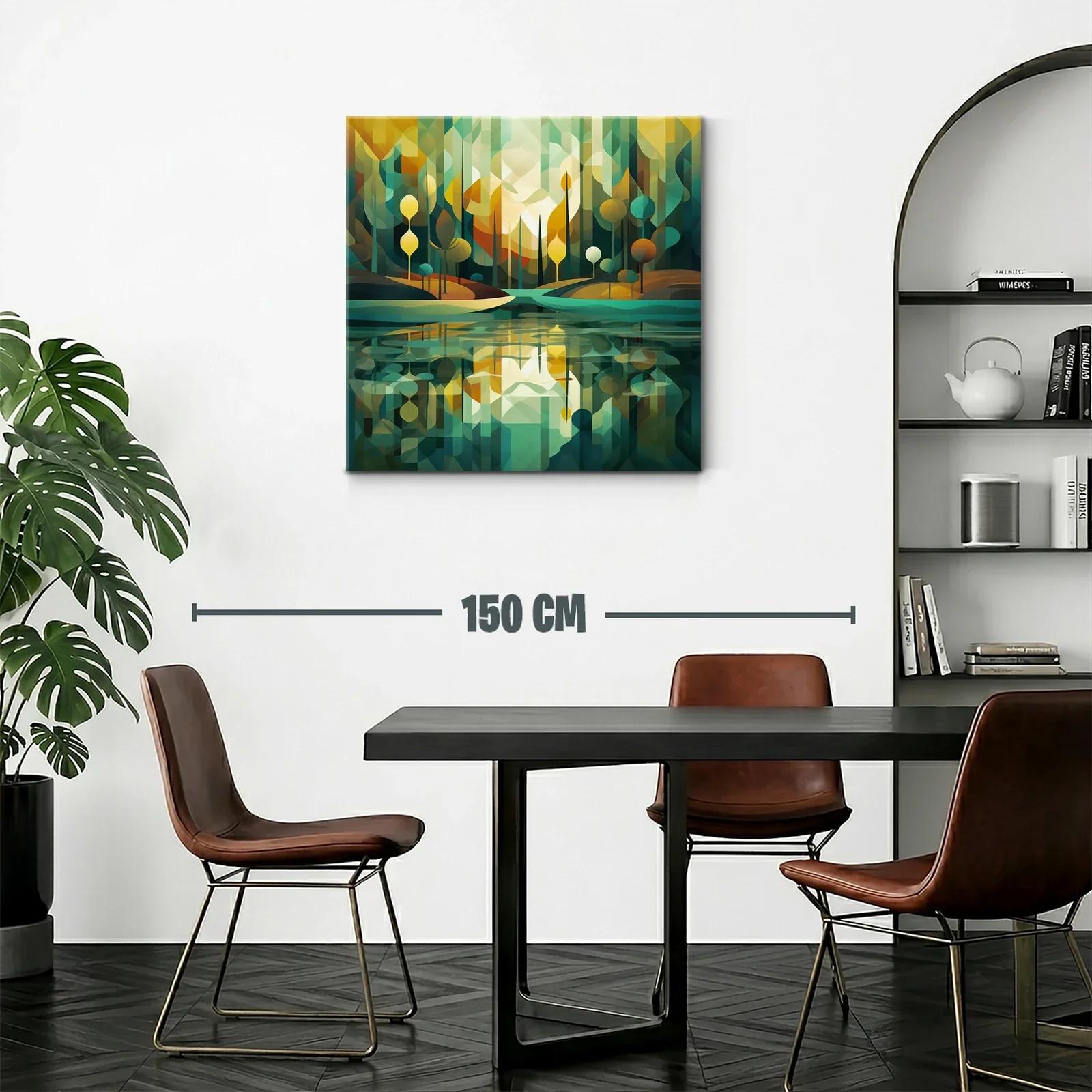 Paisaje abstracto con reflejos en tonos verdes y dorados — miniatura 2