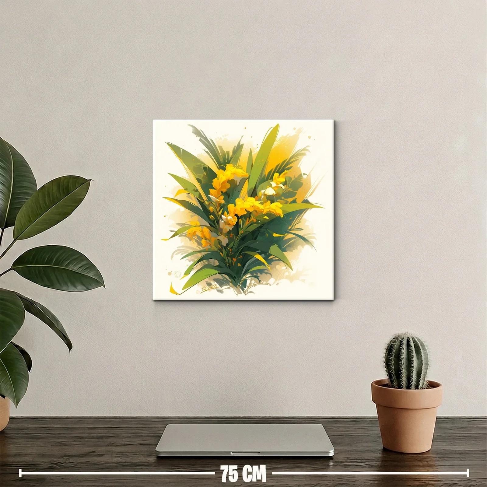 Cuadro con ramo vibrante de flores amarillas y follaje verde — miniatura 2