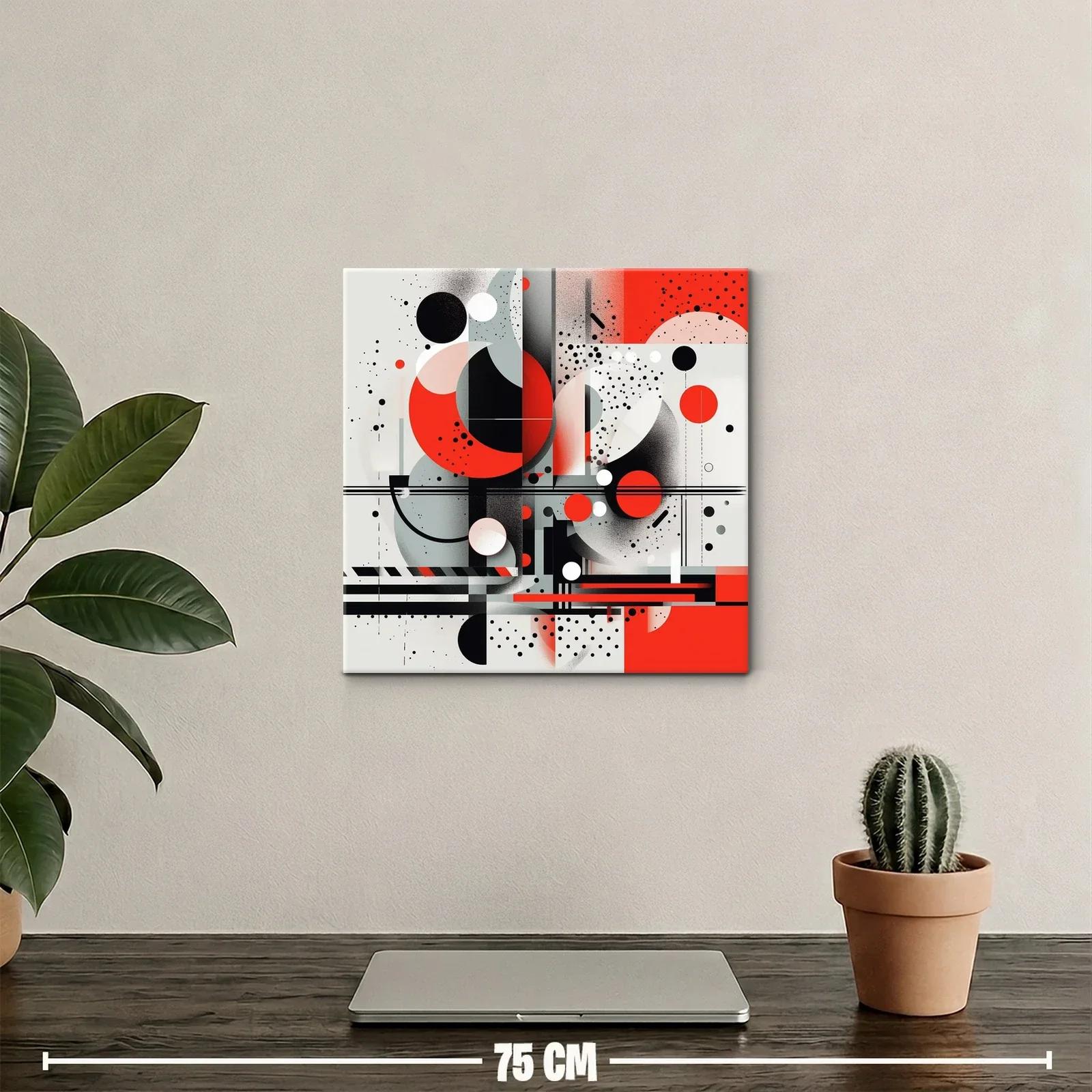 Cuadro abstracto con formas geométricas en rojo y negro — miniatura 2