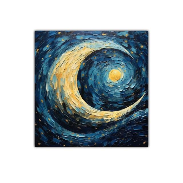 Luna dorada con cielo estrellado en remolino azul