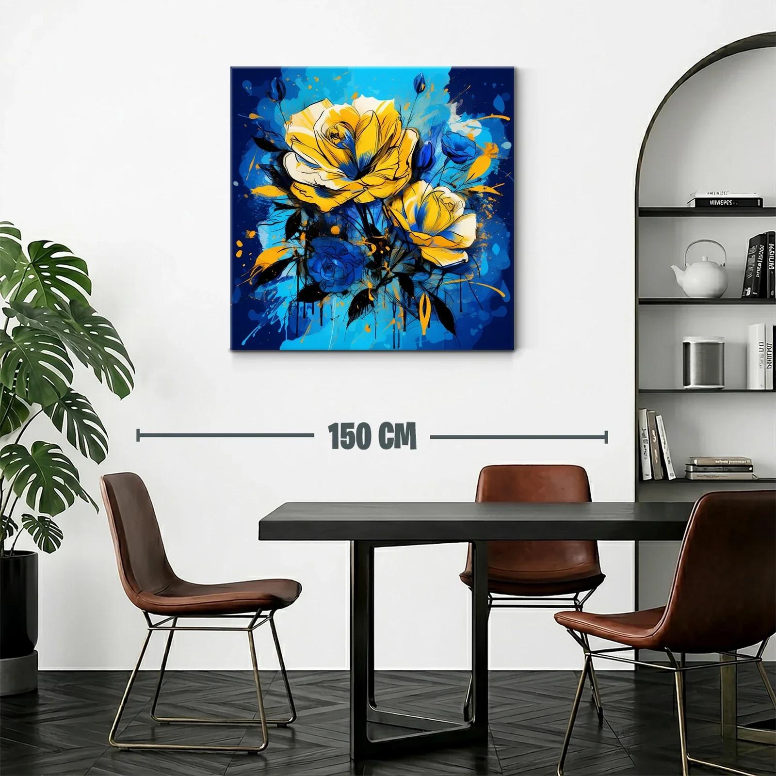 Cuadro floral vibrante con rosas en tonos azules y amarillos — miniatura 2