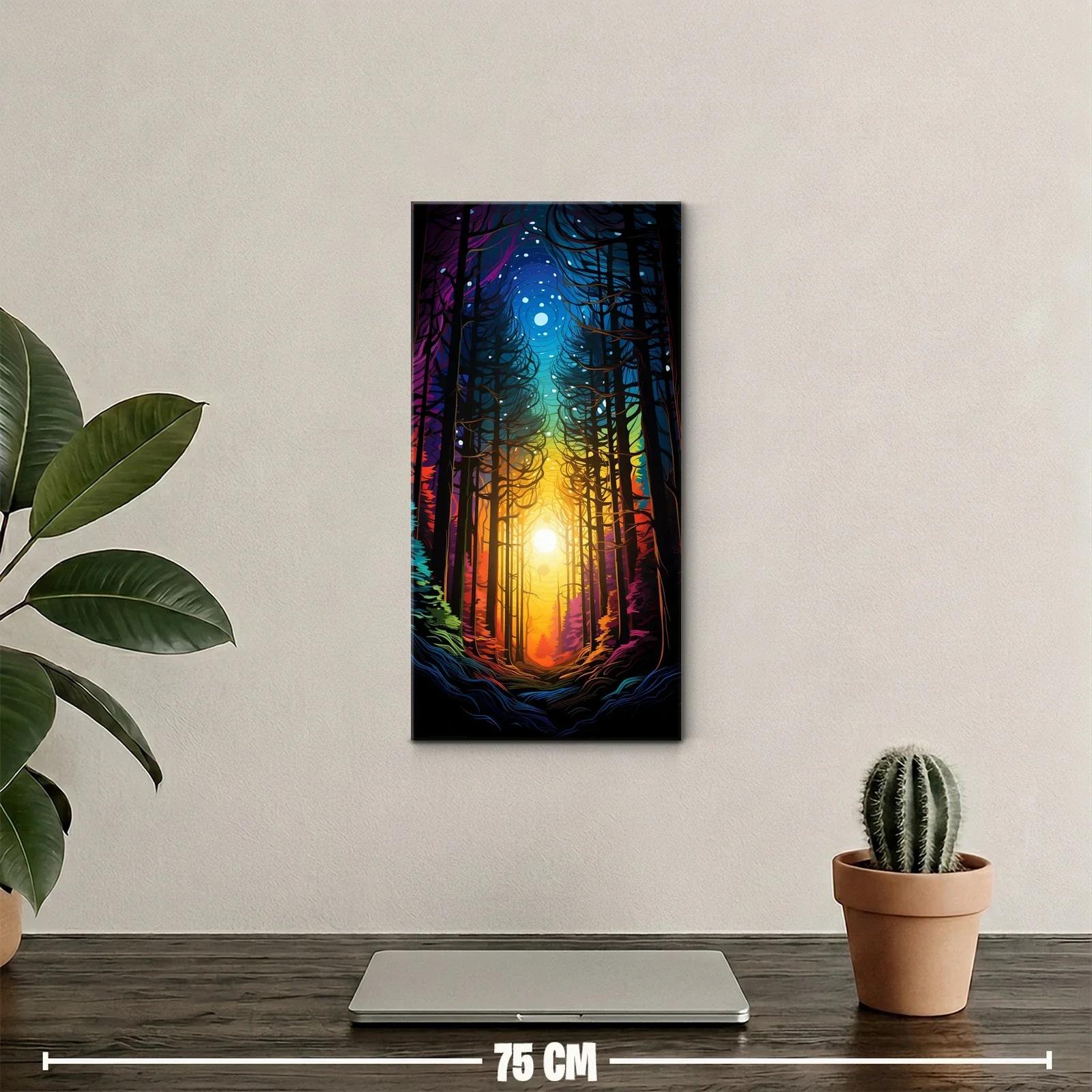 Cuadro bosque de pinos al atardecer con cielo estrellado — miniatura 2