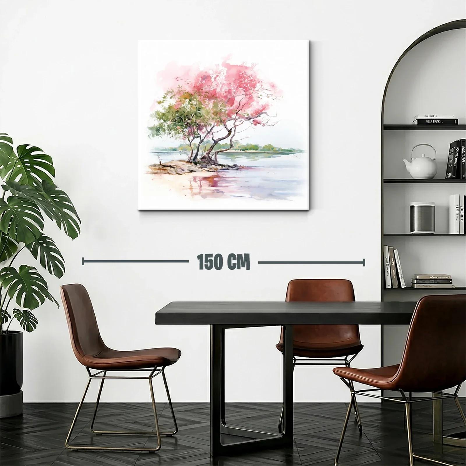 Paisaje sereno con árboles en tonos rosados junto al agua — miniatura 2
