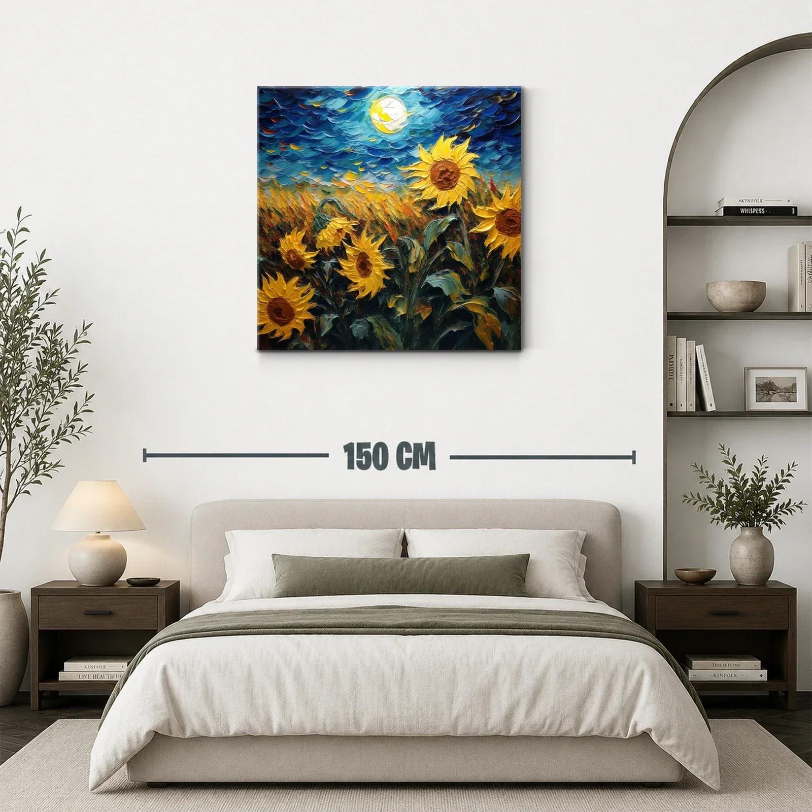 Campo de girasoles vibrantes bajo cielo nocturno brillante — miniatura 3