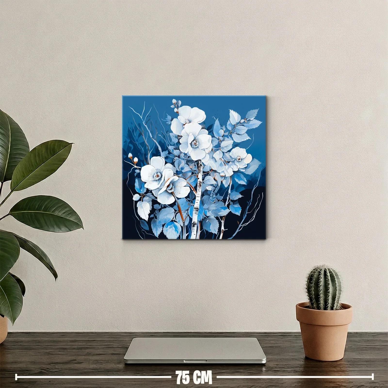 Cuadro floral en tonos azules y blancos con ramas delicadas — miniatura 2