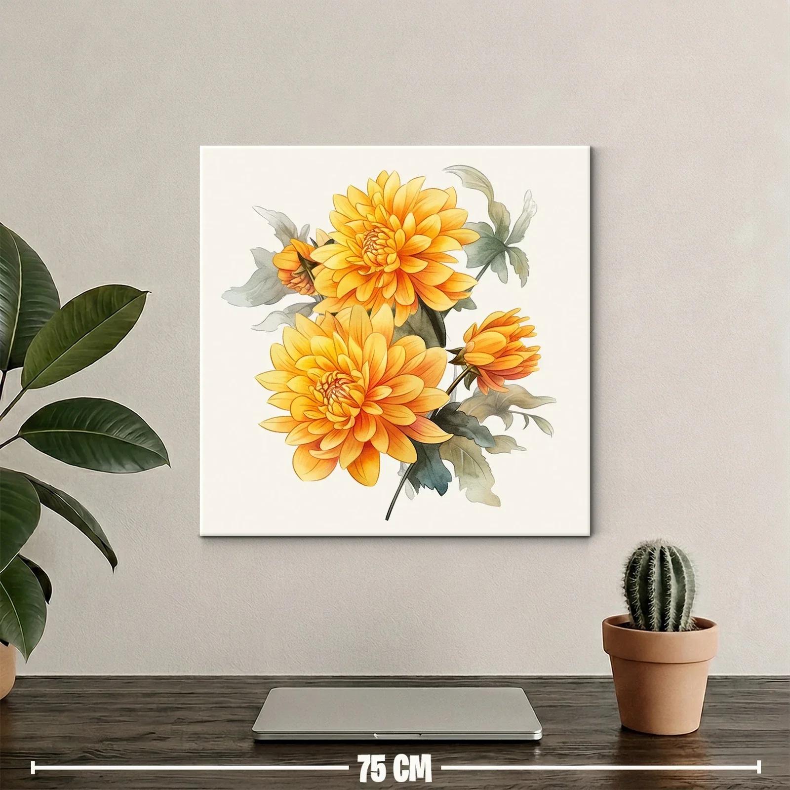 Cuadro floral con dalias en tonos cálidos y hojas verdes — miniatura 2