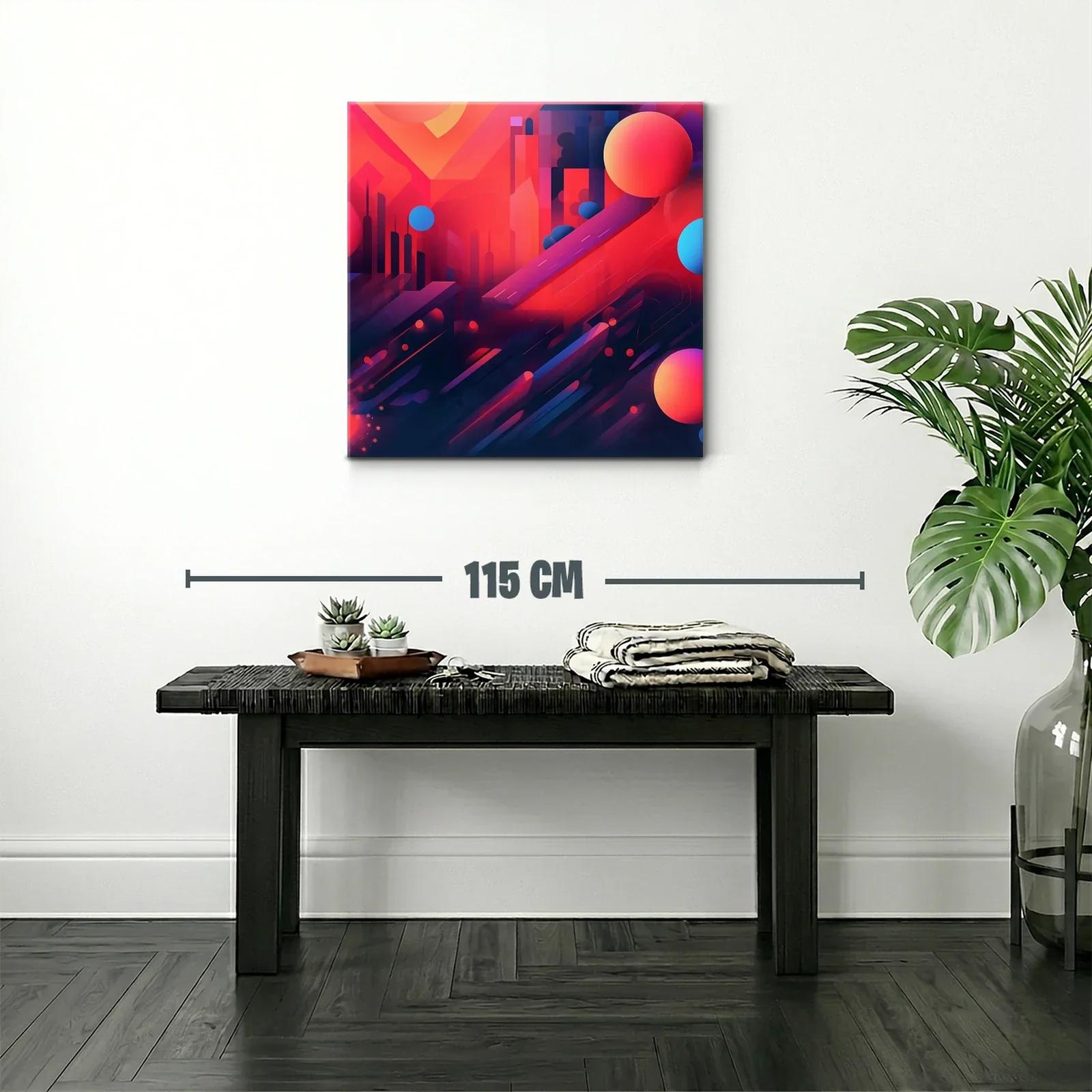 Cuadro artístico abstracto urbano en tonos cálidos y contrastes vibrantes — miniatura 2