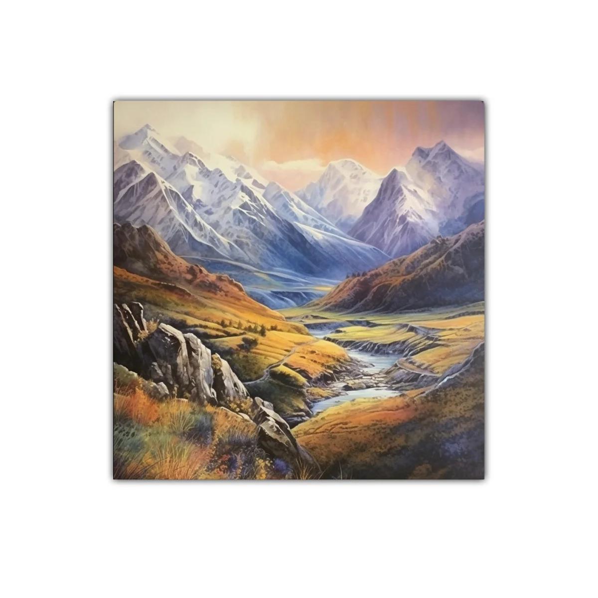 Paisaje de montaña con río en tonos otoñales y cielo al atardecer — imagen principal