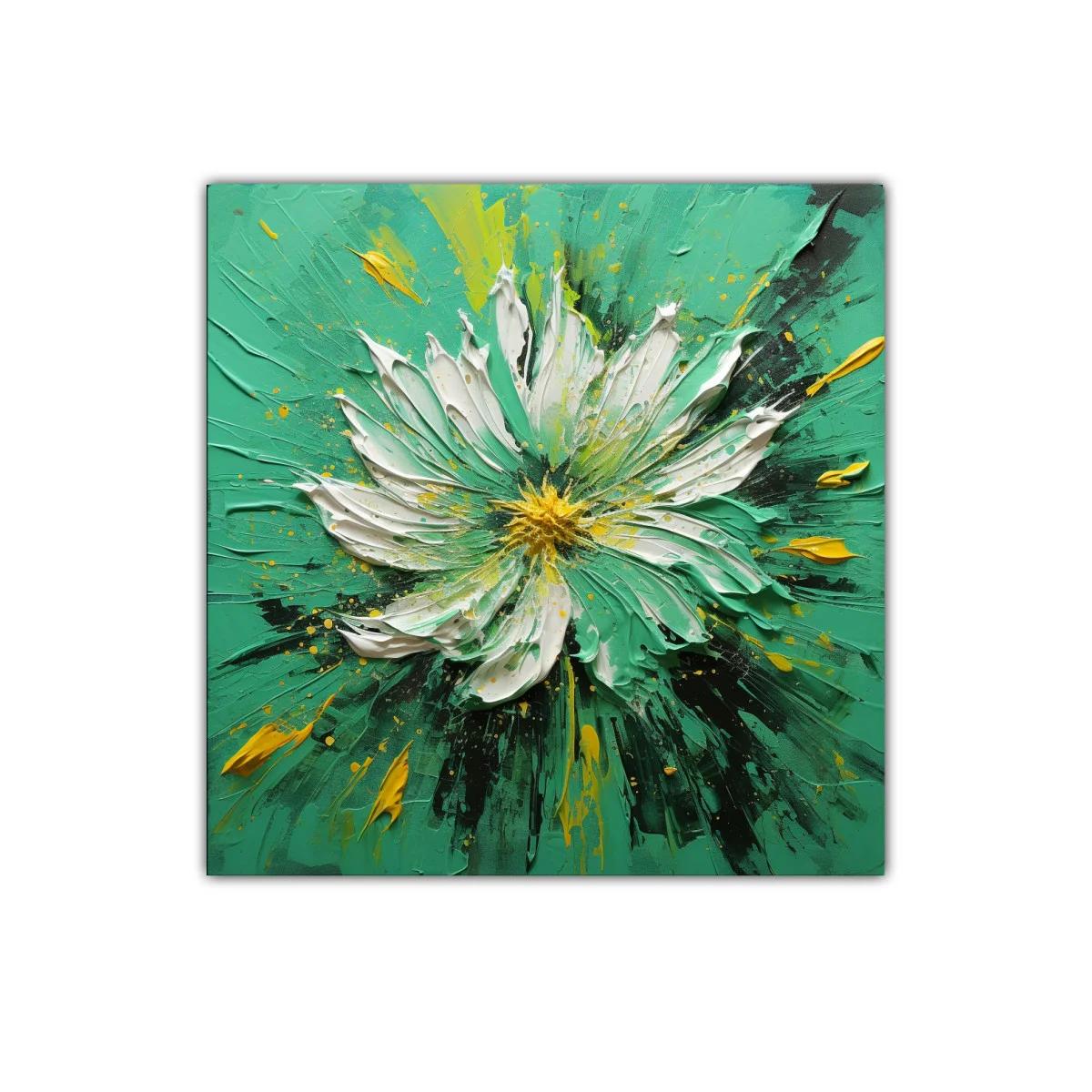 Cuadro floral vibrante en tonos verdes y amarillos